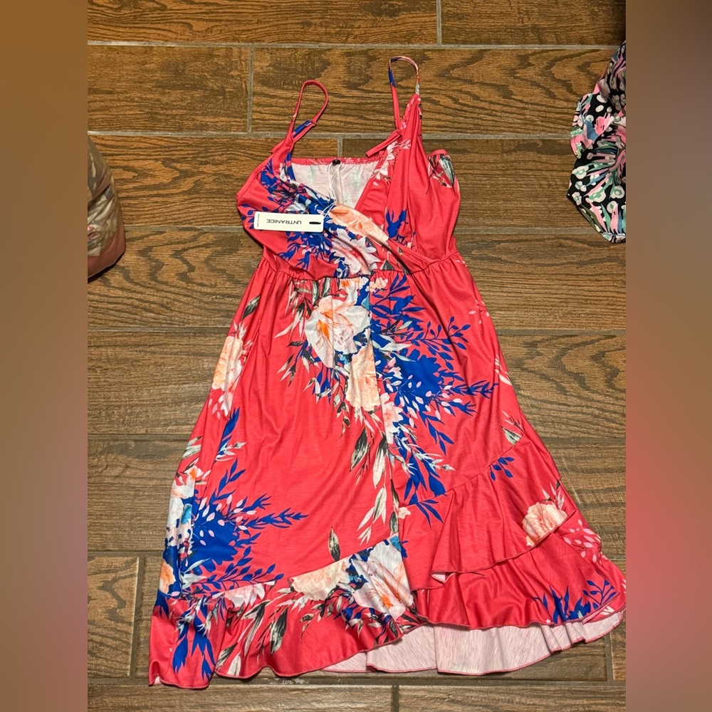 Pink Floral Ruffle Sun Dress Size Medium